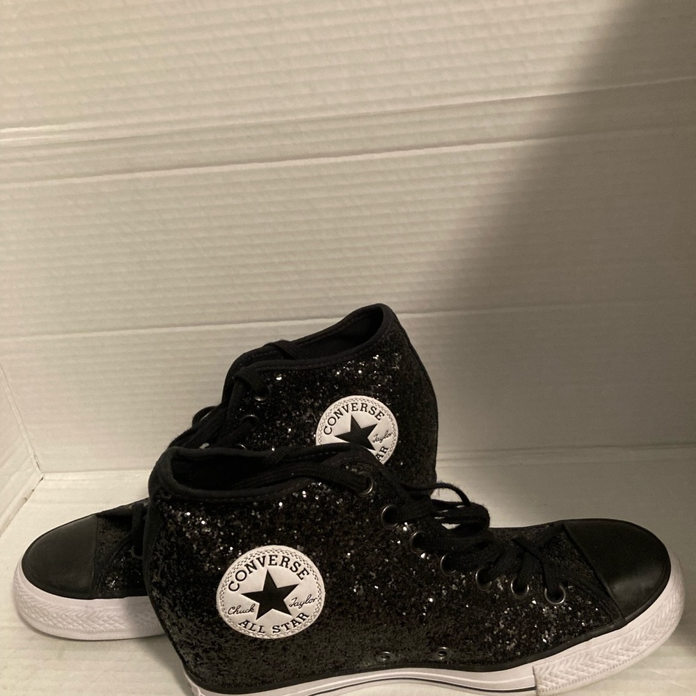 Converse Black Glitter Wedges